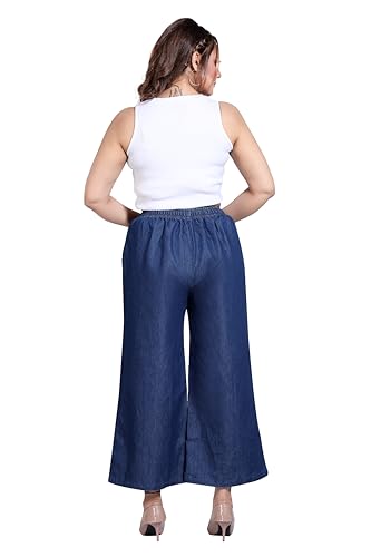 Image of BENKILS Women's Denim Cotton Blend Mid RIS Regular Fit Palazzo Pants - Available Size - S to 7XL