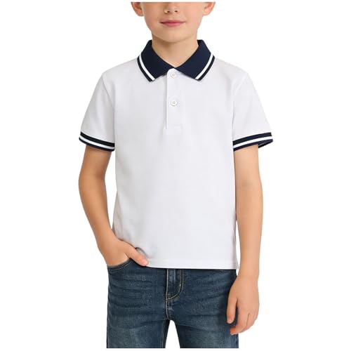 Dademeo Boys Short-Sleeve School Uniform Pique Collared Button Closure Moisture Wicking 2-15 Years Dress Shirts for Toddler