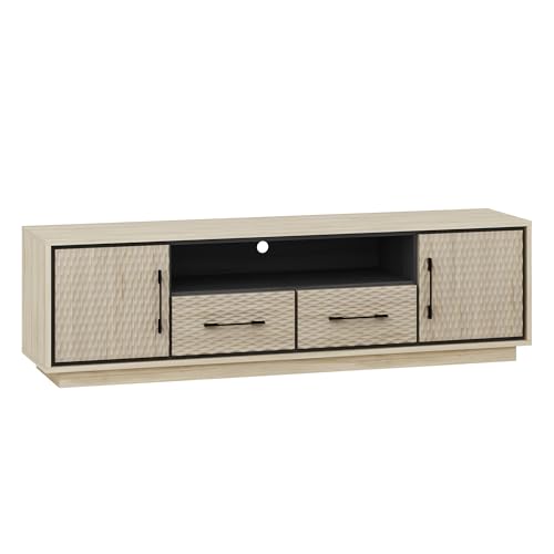 BELLEZE 68 Inches Entertainment Center with Storage & 2 Drawers,Mid Century Modern Embossed TV Stand for Tv Up to 75",Media Console Cabinet for Living Room