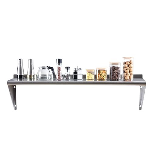 Image of Stainless Steel Shelf 12 inchx48 inch, Space-Saving Wall Mounted Shelving, 320lb Heavy Duty Steel Shelves with Easy-Clean Surface for Kitchen, Restaurant, Bar, Hotel (Commercial & Home Use)
