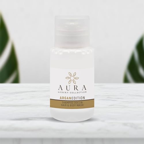 Aura Luxury Collection ® Kit 140 flaconi shampoo-doccia 20 ml delicato all'Argan bianco