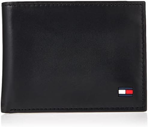Tommy Hilfiger Men's Leather Wallet – Slim Bifold with 6 Credit Card Pockets and Removable ID Window, Black Dore, One Size