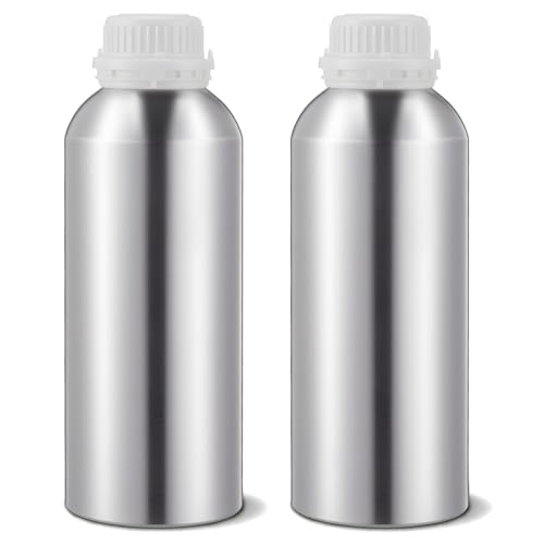 Singhoow 2 Pack Aluminum Bottles 1100 ml High-purity Brushed Aluminum for Hazardous Chemical Transport with Tamper Evident Caps & Ldpe Plugs for Essential Oils & Solvents