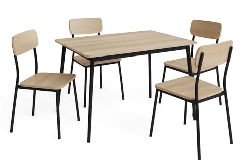 DUPI Conjunto Mesa y 4 sillas New XOBE, Fabricado con Metal y MDF, Mesa Comedor, Conjunto Estilo Atemporal (Taupe/Negro) 110x70cm