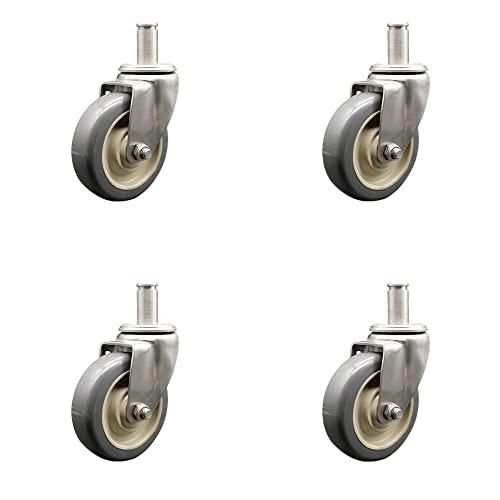 Marquipt Sea Stair Stainless Swivel Caster Replacements – 4” Gray Polyu Wheels – .845” x 2-3/16” Grip Ring Stems – Grip Rings Included – 1,200 lbs. Total Capacity – Set of 4 – Service Caster Brand