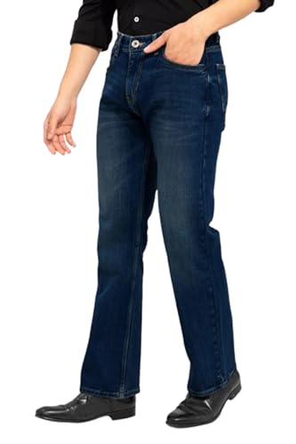 Image of Waltz Men's High Waist Stretchable Boot Cut Wide Leg Flared Casual Denim Bell Bottom Jeans Pants for Men - Comes in Multiple Sizes & Colours (Black, Dark & Light Blue, Grey, White & Khaki) 28 to 40