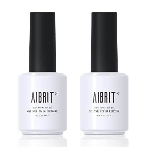 Gel Nail Polish Remover, AIBRIT 2 Pack Gel Polish Remover for Nails, Remove Soak off Gel Polish and Nail Polish, Removedor de Esmalte Gel, No Need Foil or Soaking or Wrapping, 0.5 fl oz./15ml Per