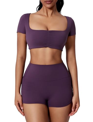Ensemble d'entraînement anti-glisse short taille haute et haut court femme