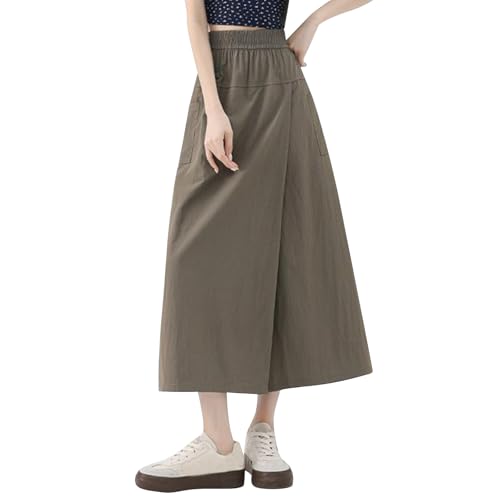 Oplxuo Womens Wide Leg Wrap Skirted Pants High Waisted Summer Beach Trousers Casual Lounge Palazzo Pants with Pockets