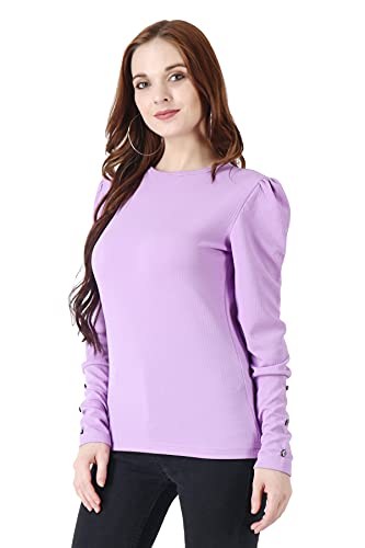 Image of POPWINGS Casual Solid Puff Button Long Sleeves Tops for Women || Summer Round Neck and Stylish Western Top for Women