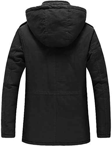 Uoiuxc Men's Winter Military Jacket Hooded Warm Faux Fur Lined Coat (Black,Large) #TOP1