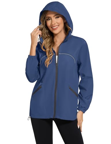 Avoogue Waterproof Jacket with Hood Packable Raincoats for Women Reflective Jacket Windbreaker3