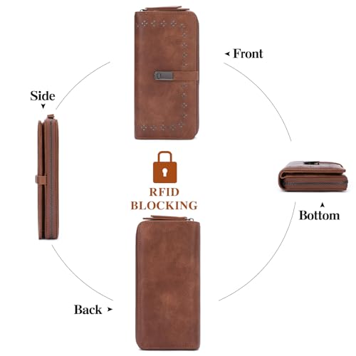 Image of Wallet for Women Large Capacity RFID Blocking Leather Bifold Card Holder with Zipper Change Pocket