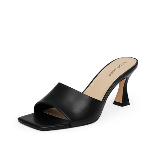 Image of Modatope Womens Heeled Sandals Open Square Toe Heels Chunky Block Heel Slip On Sandals for Women