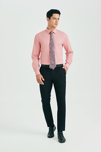Image of HISDERN Mens Dress Shirt with Tie Pocket Square Set Classic Button Down Shirt Matching Tie Long Sleeve Shirts