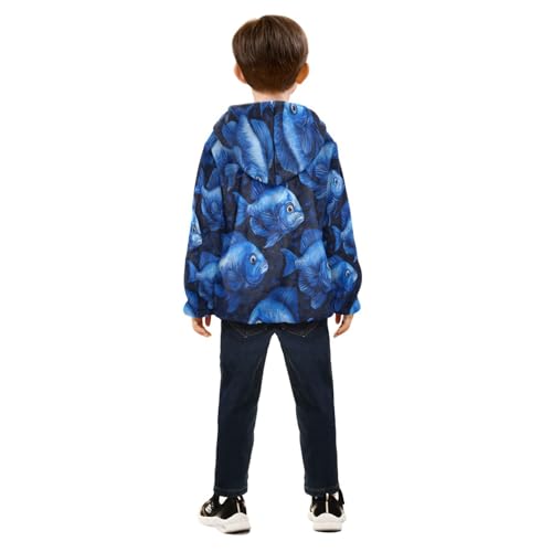Blue Fish Pattern Toddler Fleece Jacket Girl Boys Hooded Fleece Jacket Coat Warm Outwear Zip-up 3-10T4