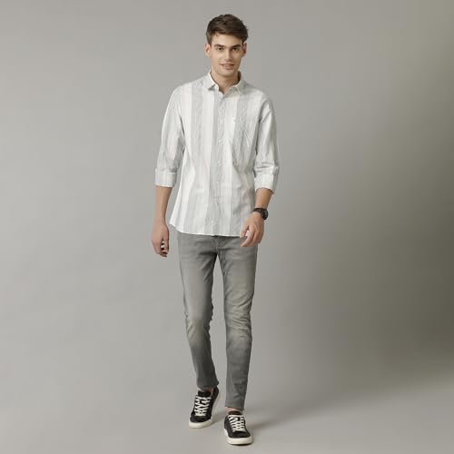 Image of Cavallo by Linen Club Men's Blended Linen Grey Solid Skinny Fit Jeans