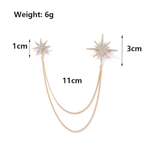 Image of Gold Crystal Star Chain Tassel Brooch Pin for Women Men,Glitter Rhinestone Lapel Pins Dress Suit Accessories,Silver Wedding Anniversary Fringe Brooch
