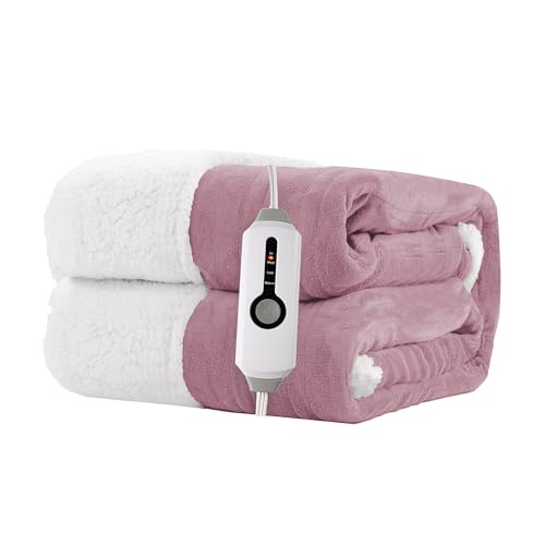 RALYSUN Electric Heated Blanket Throw Size 50"x60" - Dual-Sided with Microplush & Sherpa Fabric, 4 Heat Settings & 3 Hours Auto Off, Machine Washable - Berry