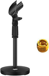 Desktop Microphone Stand, Moukey Upgraded Adjustable Table Mic Stand with Non-Slip Metal Base for Blue Yeti Snowball Spark, Other Microphone, height adjustment 9.84 to 14.17-MMs-2