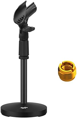 Moukey Desktop Mic Stand, Adjustable Desk Mic Stand with Non-Slip Mic Clip, Universal Table Mic Stand with 5/8" Male to 3/8" Female Screw for Blue Yeti Snowball Spark and Other Microphone, MMs-2