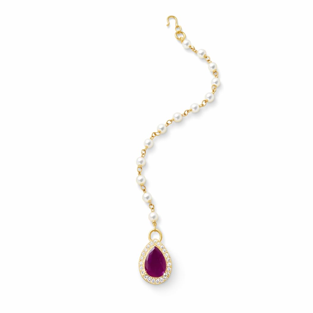 Diamond Maang Tikka Gold Plated Small Traditional Pear Stone tika Jewellery for Women & Girls