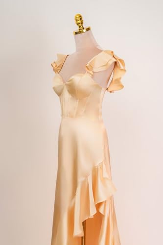 Ruffle Satin Prom Dresses Corset Bridesmaid Formal Evening Party Gowns Dress3