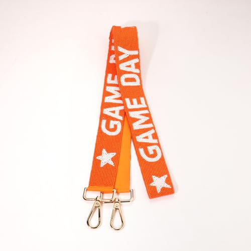 Image of Game Day Purse Straps Replacement Beaded Purse Strap Wide Crossbody Bag Straps Stadium Football Clear Bag Straps Accessories (Orange White)
