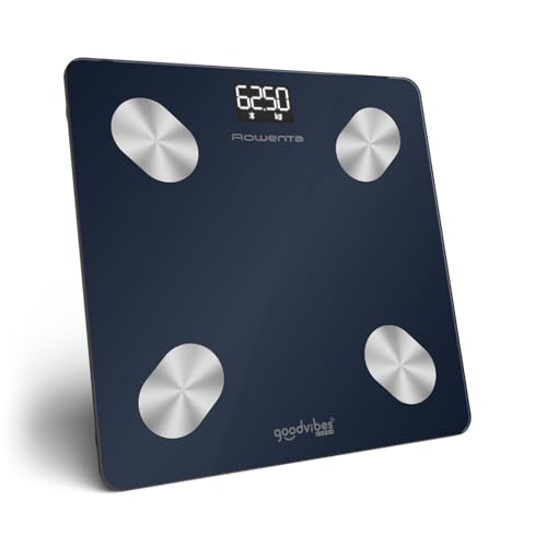 Rowenta Goodvibes Life + 2.0, Báscula Inteligente, App Intuitiva, 15 indicadores corporales, Intuitiva y fácil de usar, Capacidad de hasta 180 kg, Con precisión de 50 g, BR9720F0
