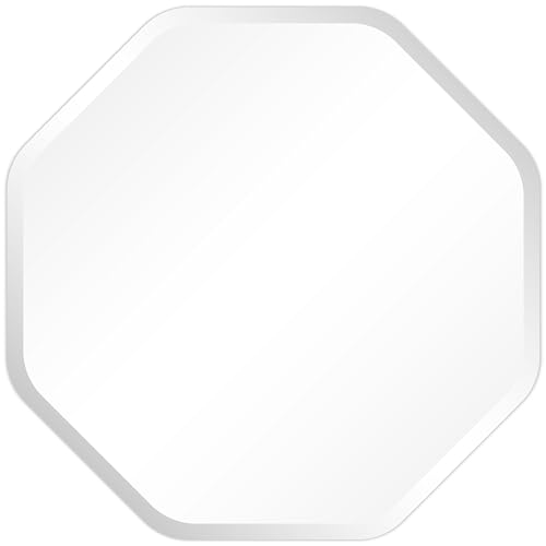Frameless Beveled Octagonal Black Matte Wall Mirror, 28 x 28 x 0.6