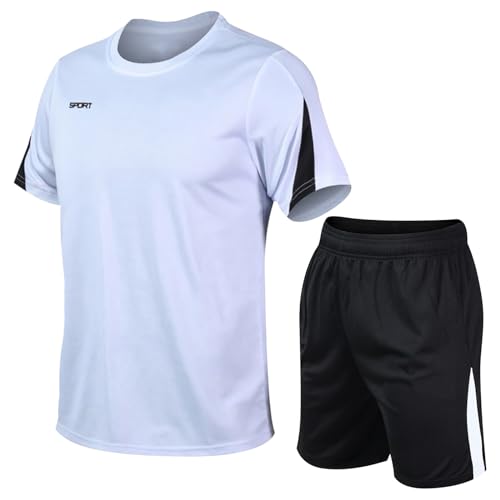 RUMAOZIA Chándal para hombre, traje deportivo de verano de 2 piezas, sudadera transpirable, pantalones deportivos cortos, traje de ocio, conjunto deportivo, camisetas de manga corta + pantalones