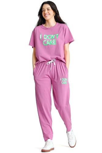 Image of ZEYO Night Suit for Womens Typography Printed Cotton Night Dress of Top and Joggers