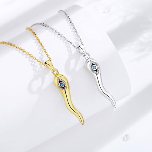 INFUSEU 925 Sterling Silver Italian Horn Evil Eye Necklace for Women Men Good Luck Protection Gifts3
