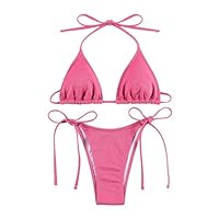 RINABE Bikini Sets Women Thongs Cheeky Two Piece Swimsuit Sexy Swimwear Triangle Cute Bathing Suit String(Pink,M)