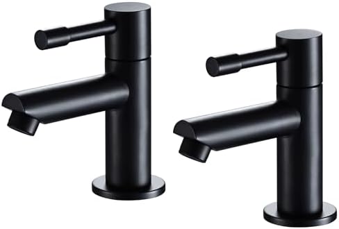 Wasserrhythm Basin Pillar Taps Pair Black Mixers Victorian Twin Bathroom Sink Tap Traditional ...