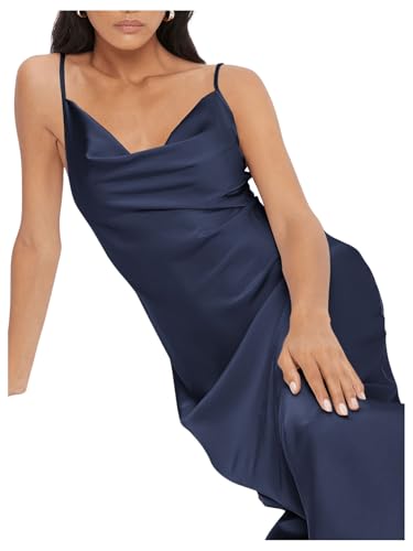 Image of Floerns Women's Spaghetti Strap Cowl Neck Long Slip Satin Silk Midi Dress