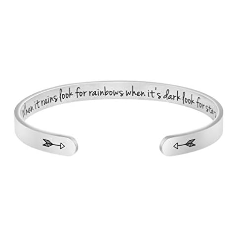 Joycuff Sympathy Gift for Her Motivating Jewelry When It Rains Look for Rainbows When Its Dark Look for Stars Bracelet Cover