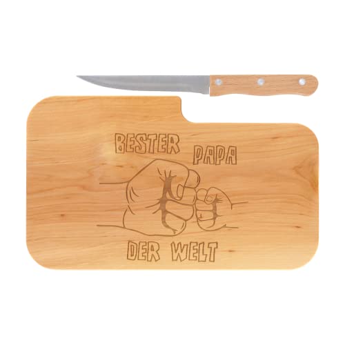 LASERHELD Wooden Bread Board with Engraving Bester Papa der Welt and Knife, 26 x 15 cm, Breakfast Board, Wooden Chopping Board, Snack Board, Gift for Men, Dad, Father's Day