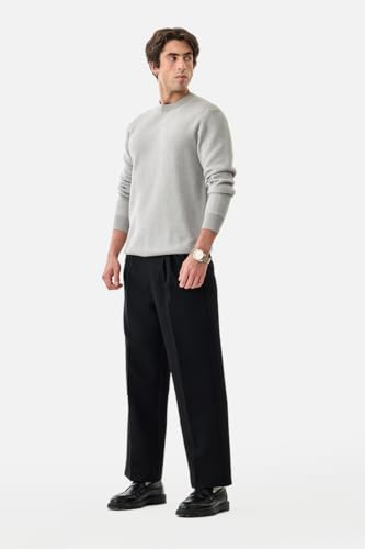 Image of SNITCH Men Casual Trousers | Relaxed Fit with Turned-Up Cuffs & Solid Pattern | Cotton Blend Fabric with Medium Stretch for Summer & Everyday Wear