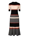 Keep your look formal and elegant in fall weather with this work knit dress from Hobemty, featuring a stripped pattern, mock neck, short sleeve and midi. Focused on Ladies' Semi-Formal Wear - This ribbed midi dress can be a perfect addition to almost...