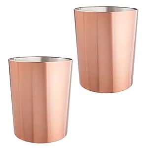 mDesign runder Mülleimer – kompakter Abfalleimer für Bad, Büro und Küche mit ausreichend Platz für den Müll – runder Papierkorb aus Metall – 2er-Set – rotgold