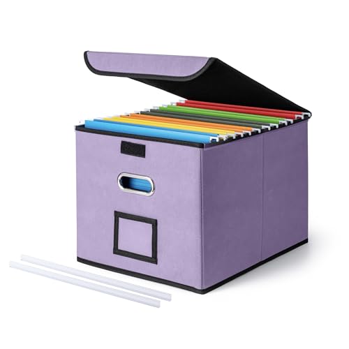 CADONO File Organizer Box with Lid (Light Purple, 14.9 x 12.59 x 10.8 inch)