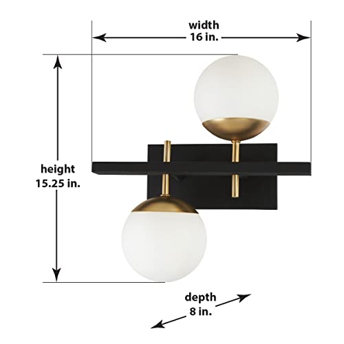 Image of GEORGE KOVACS P1351-618 Alluria Wall Sconce, 2-Light, 150 Total Watts, 15.25-in H x 16-in W, Weathered Black with Autumn Gold