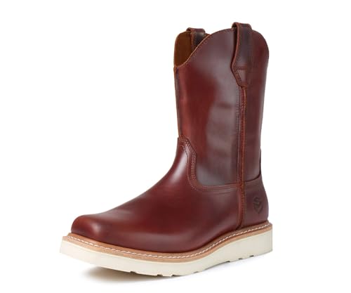 Image of SUREWAY Western Boots - Men's Square Toe Work Boot,Pull On Leather Wellington Boots,Durable Classic Slip Resistant Soft Toe Cowboy Boot