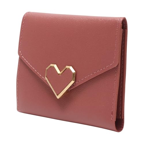 1Pcs Money Wallet 3-Fold Heart-Shaped Card Holder PU Leather Deep Pink 11.5x9cm2