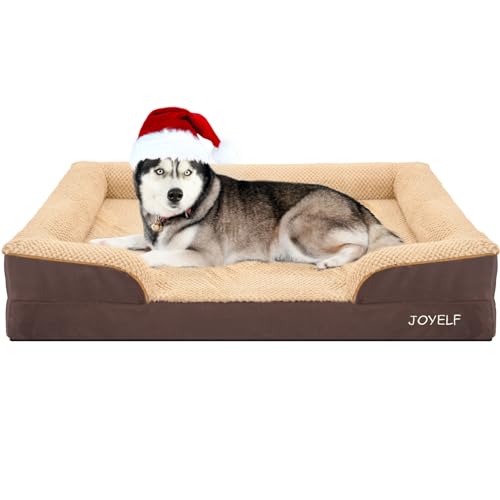 JOYELF Orthopedisch Hondenbed voor Extra Grote Honden, Schuimrubberen Slaapbank Bed, Bolster Waterdicht Bed voor Gezelschapsdieren met Afneembare Wasbare Hoes en anti-slip bodem - Koffie