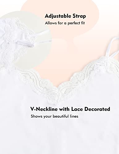 Image of MANCYFIT Women's Full Slips Lace V-neck Adjustable Strap Sleepwear Dress