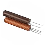 FRCOLOR Forchetta Prolungata Per in Legno Naturale Set 2 Pezzi Punta in Acciaio Inossidabile Strumento Portatile Per Per Uso Domestico e Terapeutico