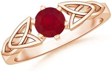 925 Sterling Silver Round 0.6 Ctw Red Ruby Gemstone Celtic-Inspired Wedding Band Ring, Women Proposal Valentine Day Ring