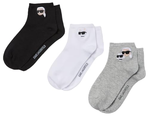KARL LAGERFELD Women Ikon Short Socks (3 Pack) Black/White/Grey 43-46